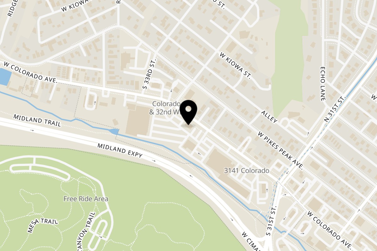Map showing the location of Mausam Indian Flavors on 3167 W Colorado Ave in Colorado Springs